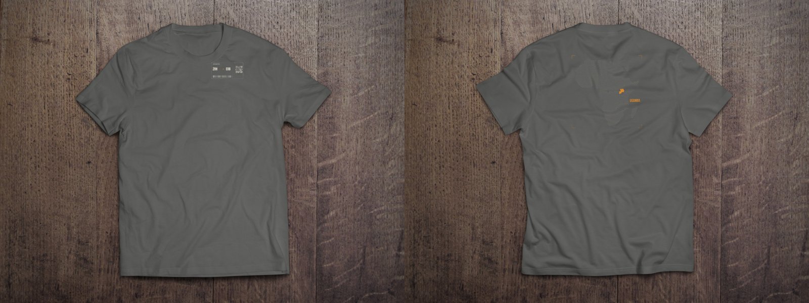 T-Shirt «Uganda – The Pearl of Africa» · Bordkarten-Edition – Bordkarte vorne, Karte hinten, Grey Melange