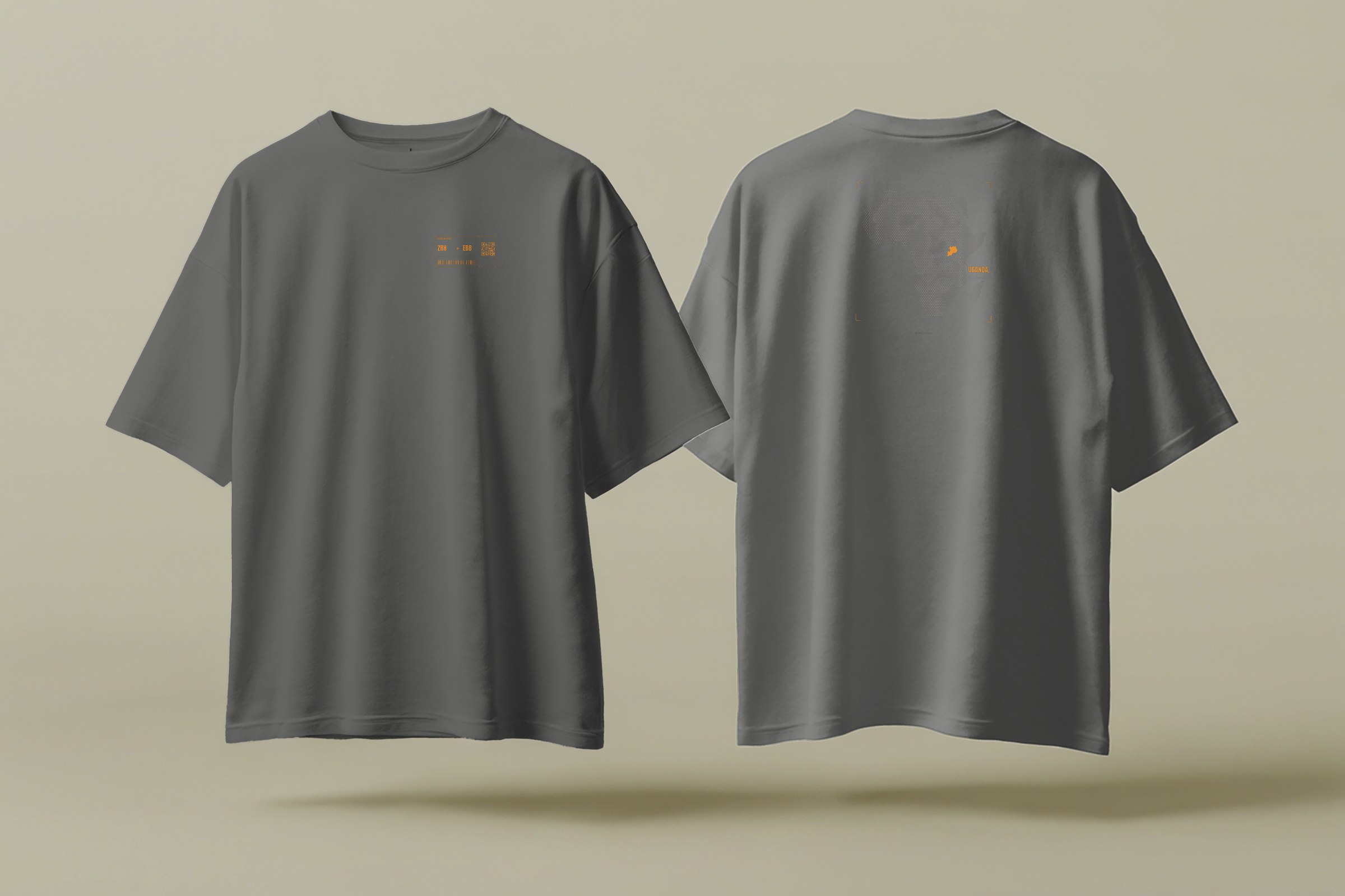 T-Shirt «Uganda – The Pearl of Africa» · Bordkarten-Edition – Vorder- und Rückseite, Grey Melange