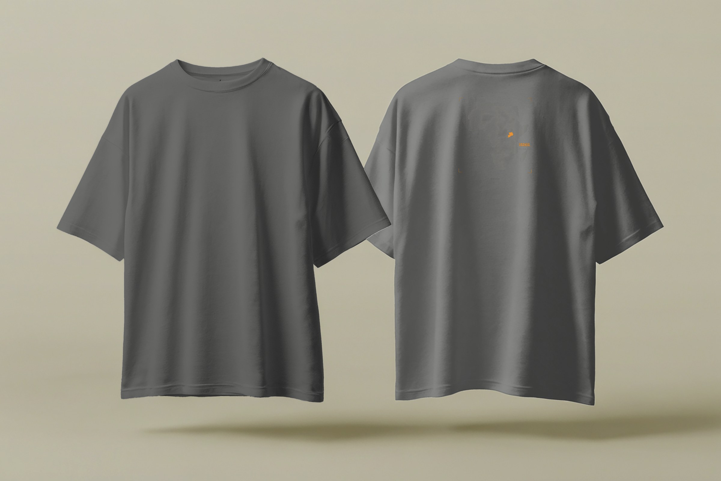 T-Shirt «Uganda – Die Perle Afrikas» – Vorder- und Rückseite, Grey Melange