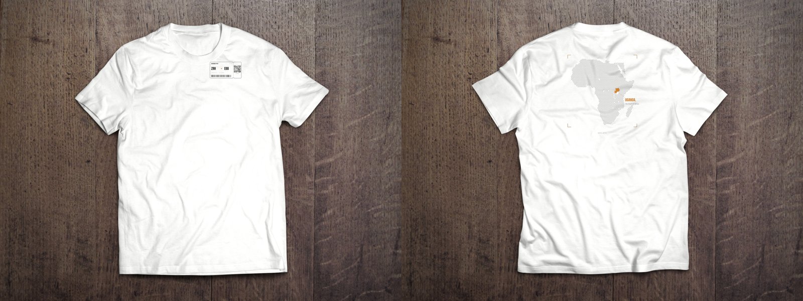T-Shirt «Uganda – The Pearl of Africa» · Bordkarten-Edition – Bordkarte vorne, Karte hinten, White
