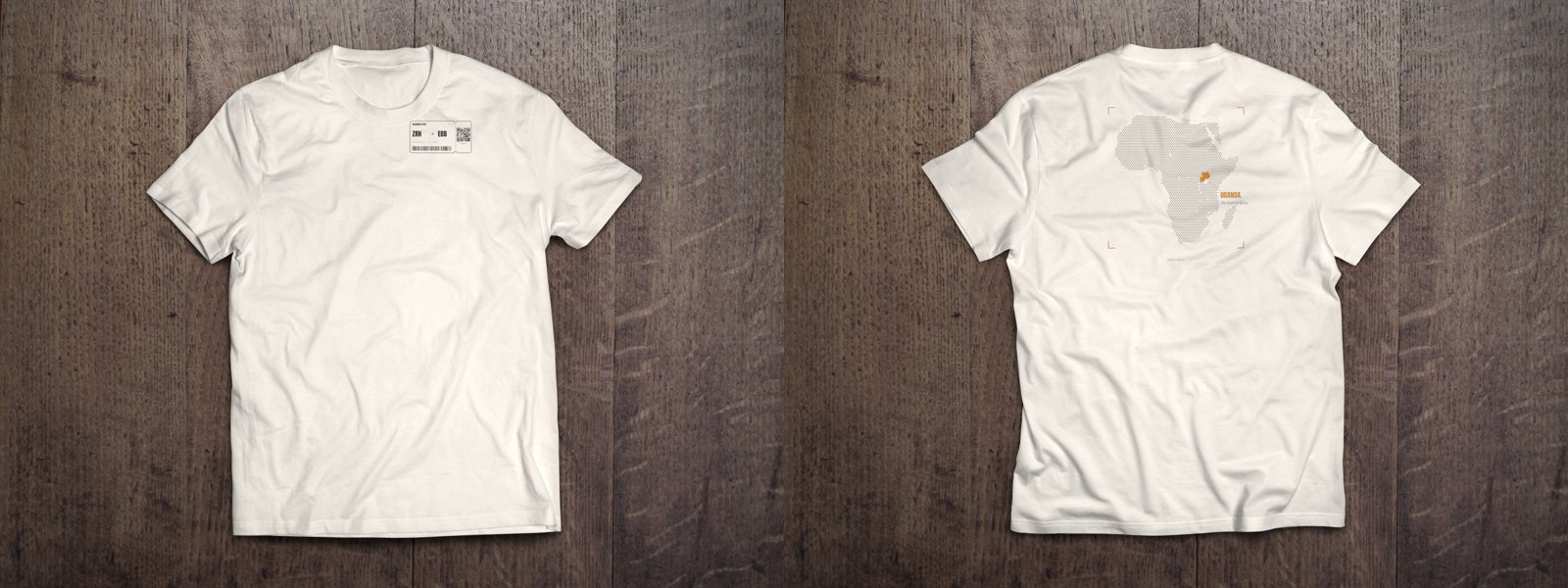 T-Shirt «Uganda – The Pearl of Africa» · Bordkarten-Edition – Bordkarte vorne, Karte hinten, Off White