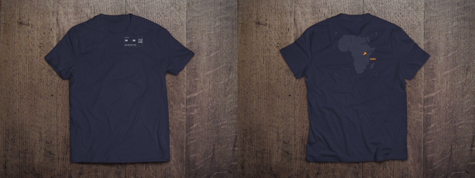 T-Shirt «Uganda – The Pearl of Africa» · Bordkarten-Edition – Bordkarte vorne, Karte hinten, French Navy